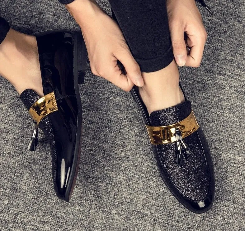 2022 Anti-skid Black Golden Patchwork PU Leather Casual,Wedding,Party Wear Shoes-JonasParamount