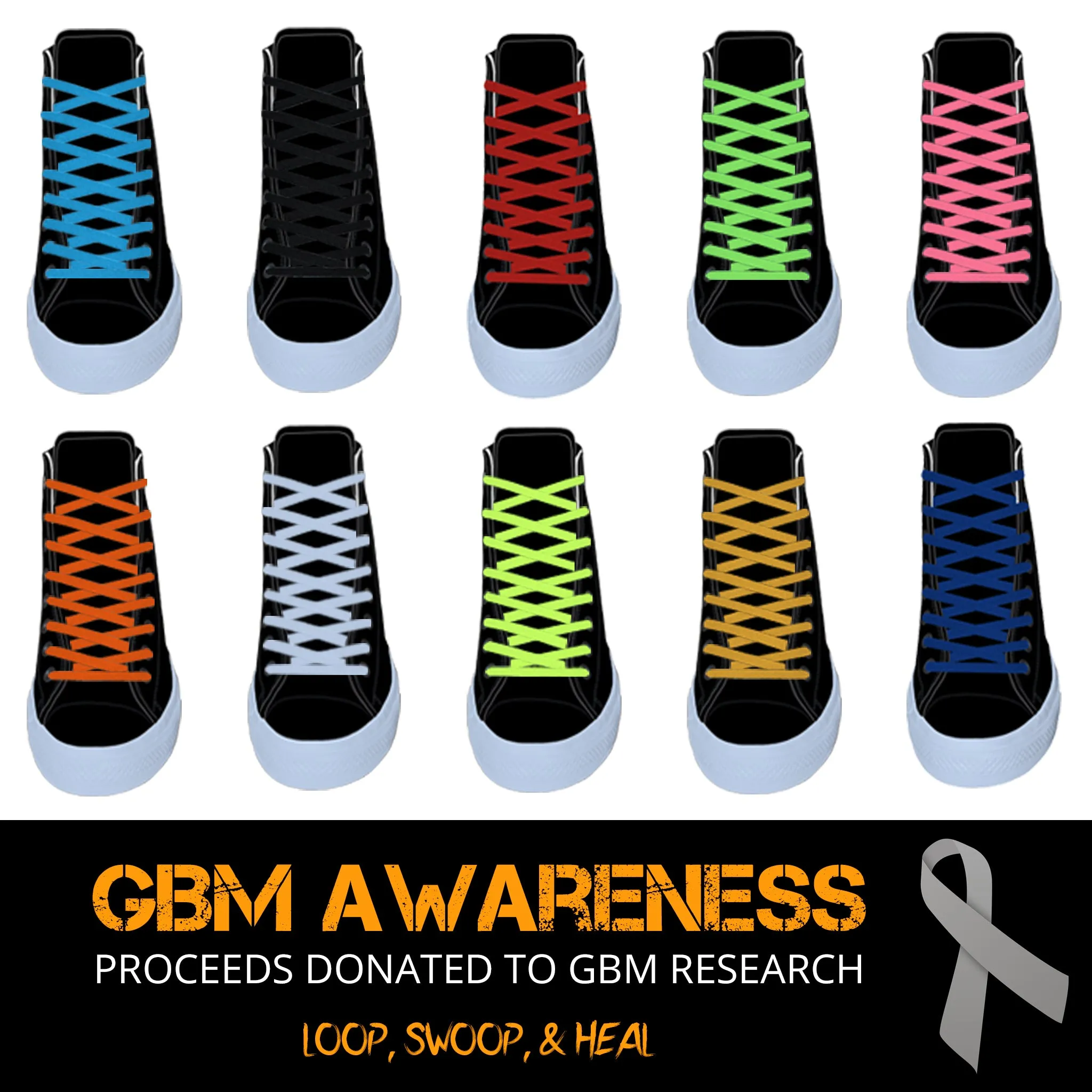 27" Flat Athletic Laces for GBM Awareness