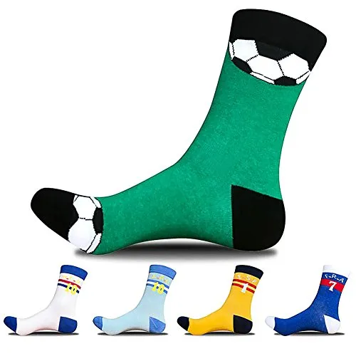 5 Pack Men's Cool Crazy Football Patterned Novelty Funny Cotton Casual Crew Socks, Multicolor, Free