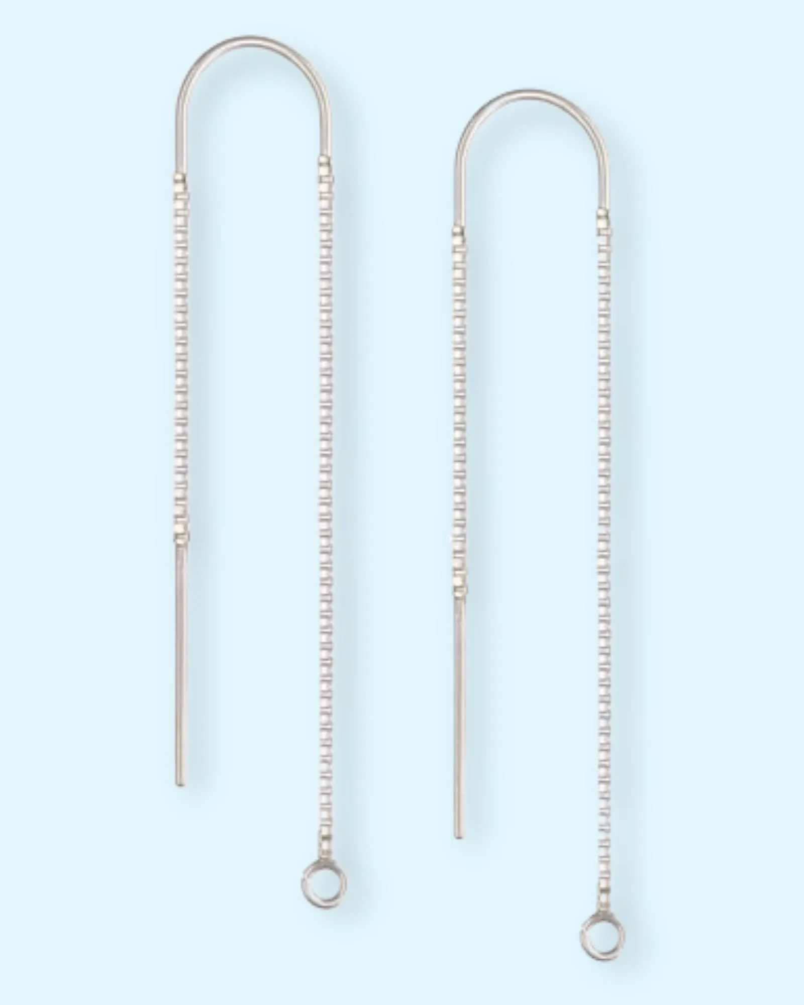 925 Sterling Silver Box Chain Ear Threader with Center U-Bar and Open Ring (Sold per pair)