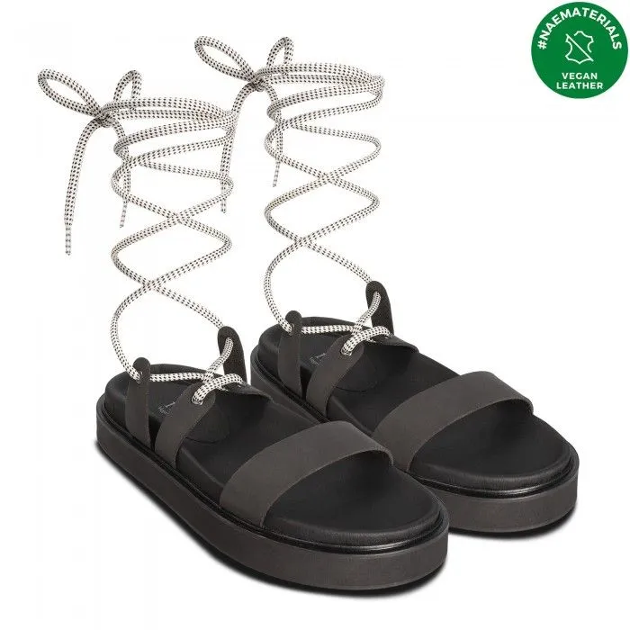 Acacia Black Vegan Sandals With Cords