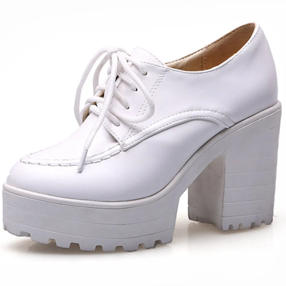 Amozae Fashion New Lace-Up Platform Comfortable Shoes Woman Pumps Female Chunky High Heels Concise Pumps Women Shoes