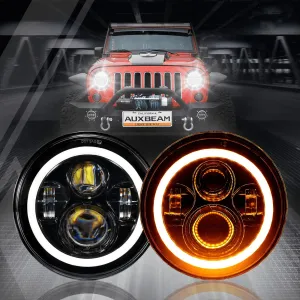 AUXBEAM 7 Inch LED Halo Headlight Replacement for Jeep Wrangler TJ CJ JK