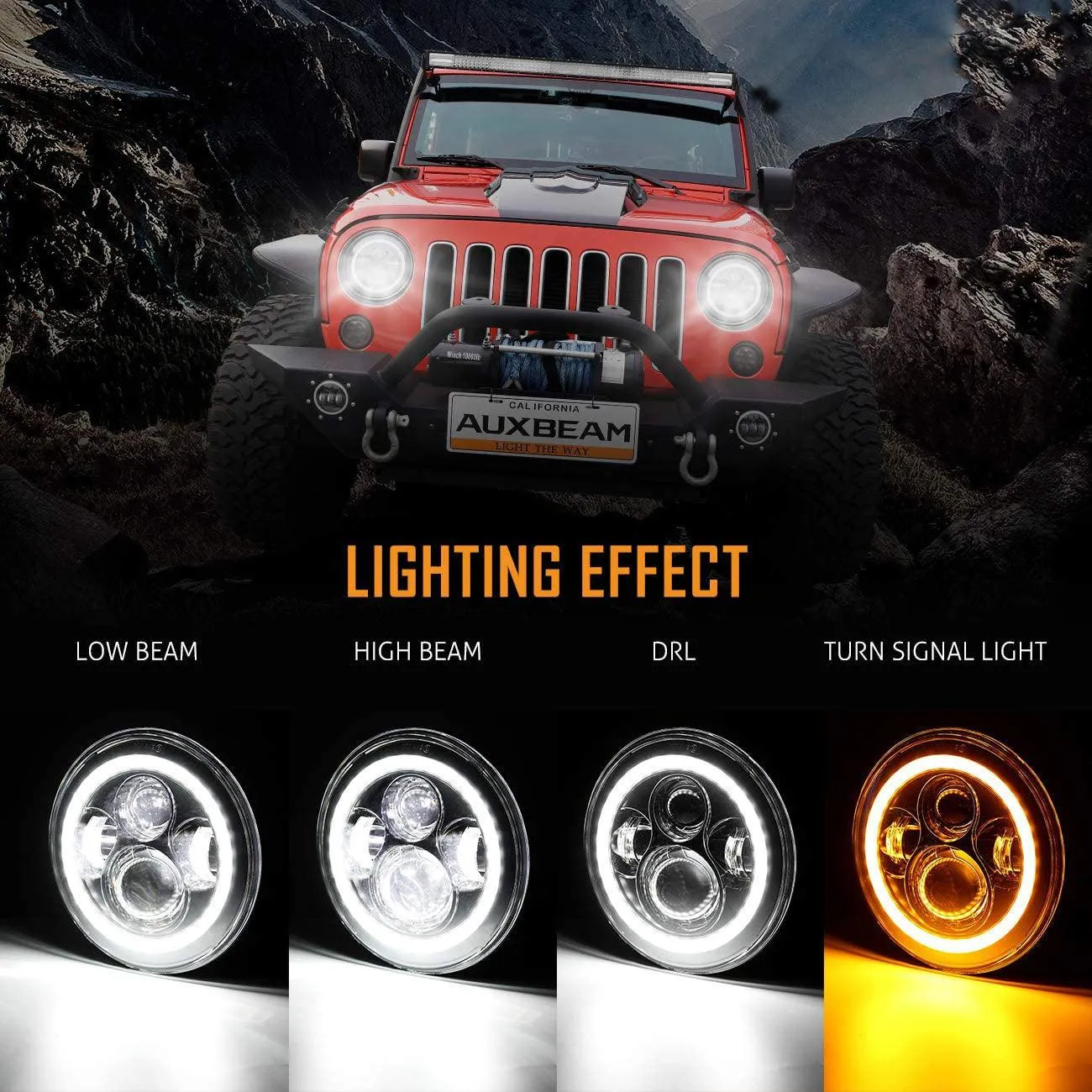 AUXBEAM 7 Inch LED Halo Headlight Replacement for Jeep Wrangler TJ CJ JK