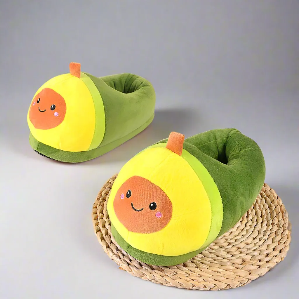 Avocado Bliss Plush Slippers – Cozy, Quirky, and Fun