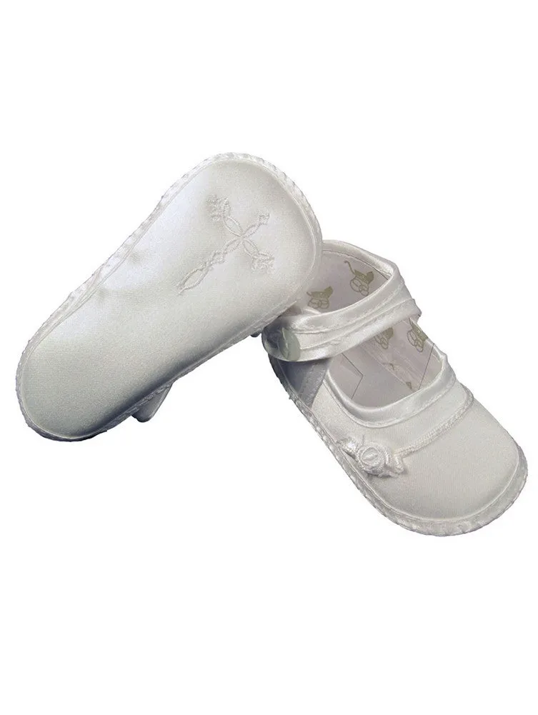 Baby Girls White Satin Celtic Cross Rosette Christening Shoes 0-4 Baby