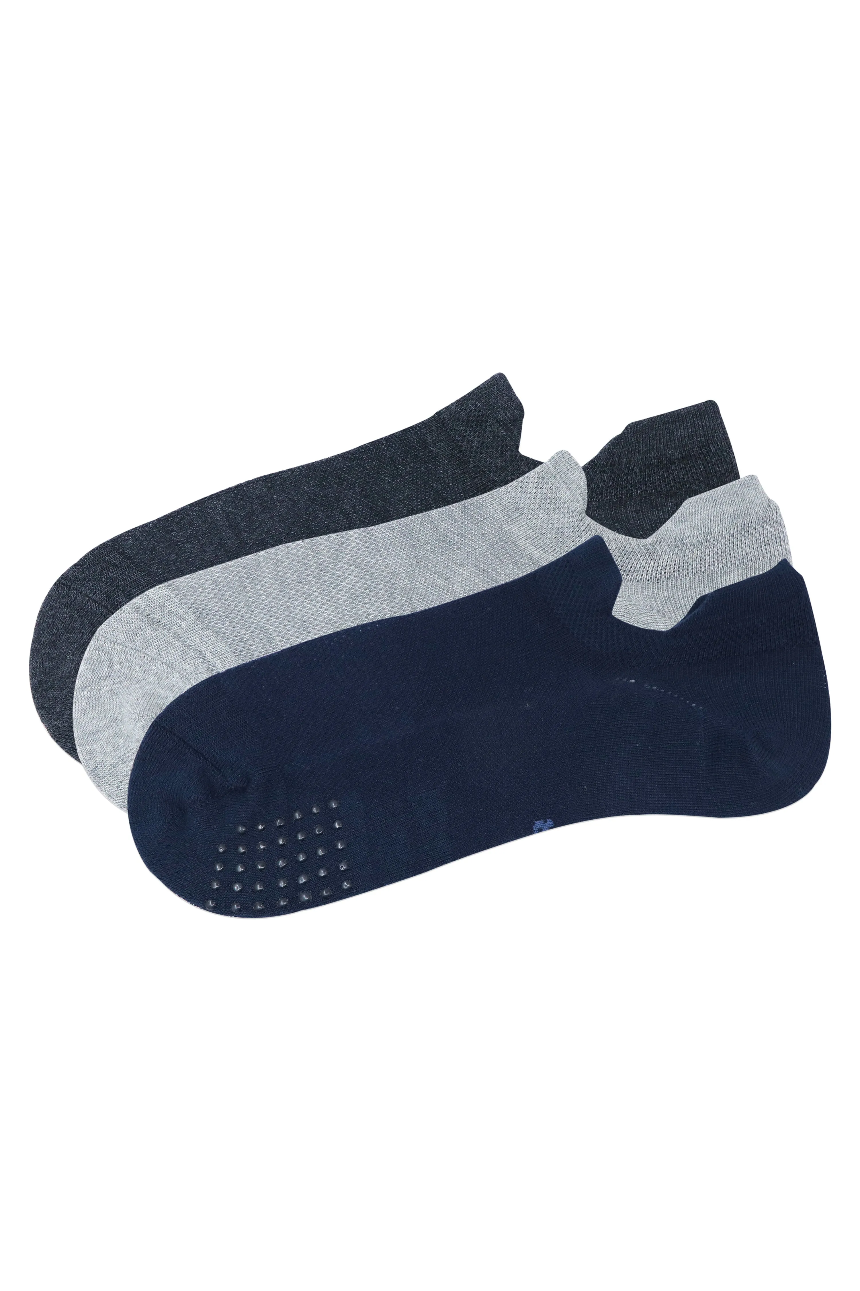 Balenzia Men's Coolmax Gym/Sports/Running Socks with Mesh Knit & Anti-Slip Silicon System- (Pack of 3 Pairs/1U) (L.Grey,D.Grey,Navy)