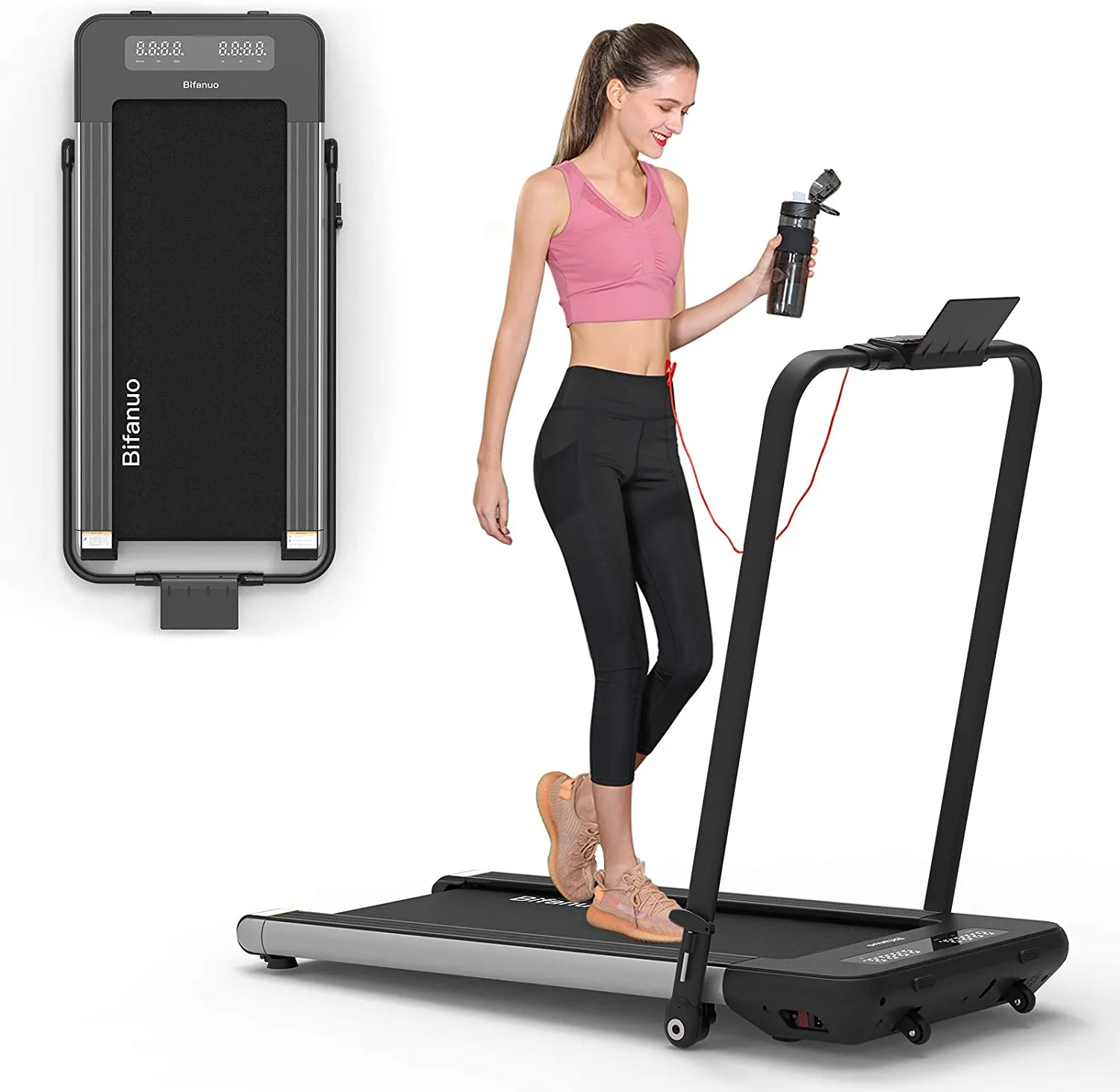 BiFanuo 2 in 1 Folding Treadmill, Smart Walking Running Machine with Bluetooth Audio Speakers, Installation-Free，Under Desk Treadmill for Home/Office Gym Cardio Fitness