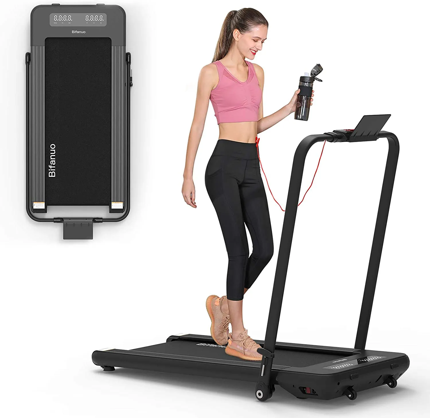 BiFanuo 2 in 1 Folding Treadmill, Smart Walking Running Machine with Bluetooth Audio Speakers, Installation-Free，Under Desk Treadmill for Home/Office Gym Cardio Fitness