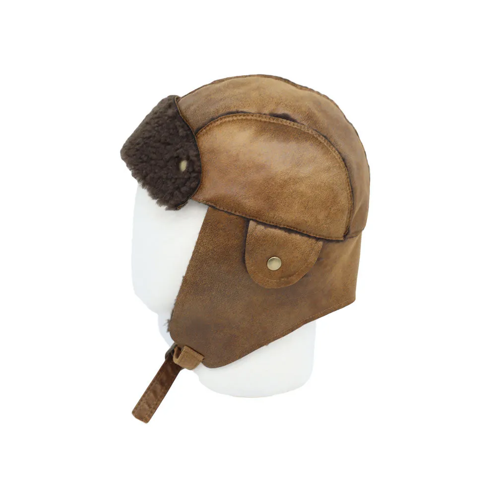 Bike Motorcycle Trapper Earflap Cap Faux Leather Russian Winter Hat YTT1489