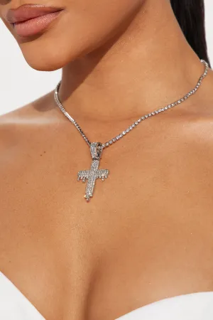 Blessed With The Best Cross Necklace - Silver