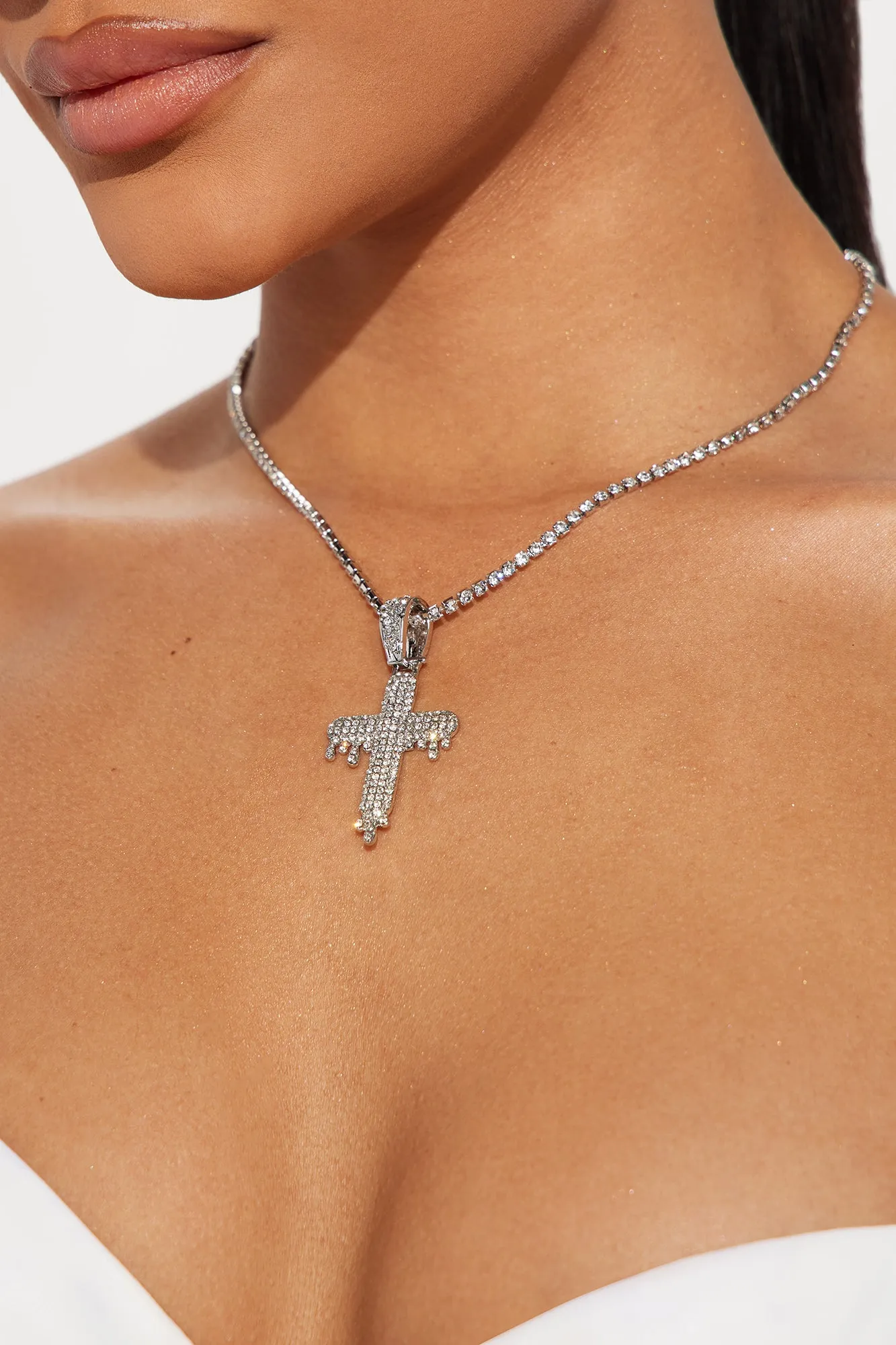 Blessed With The Best Cross Necklace - Silver