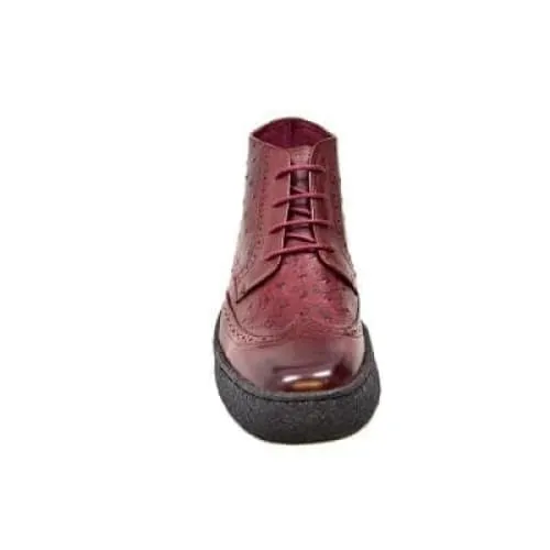 British Walkers Playboy Wingtip Men's Burgundy Ostrich Leather High Tops Boots