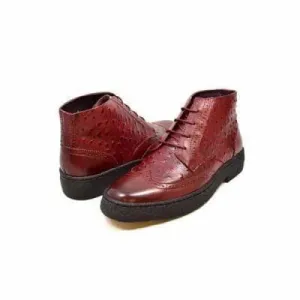 British Walkers Playboy Wingtip Men's Burgundy Ostrich Leather High Tops Boots