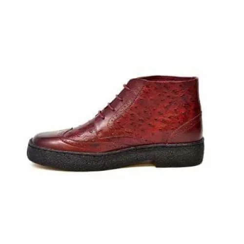 British Walkers Playboy Wingtip Men's Burgundy Ostrich Leather High Tops Boots