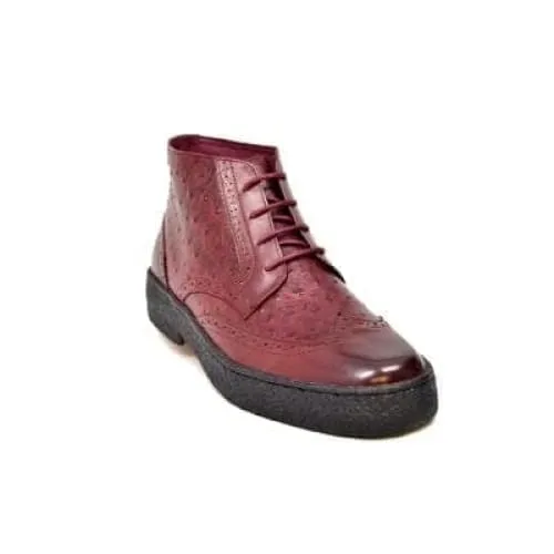 British Walkers Playboy Wingtip Men's Burgundy Ostrich Leather High Tops Boots