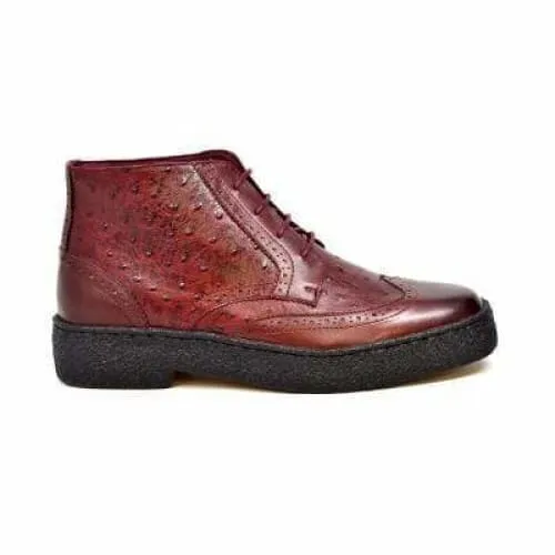 British Walkers Playboy Wingtip Men's Burgundy Ostrich Leather High Tops Boots