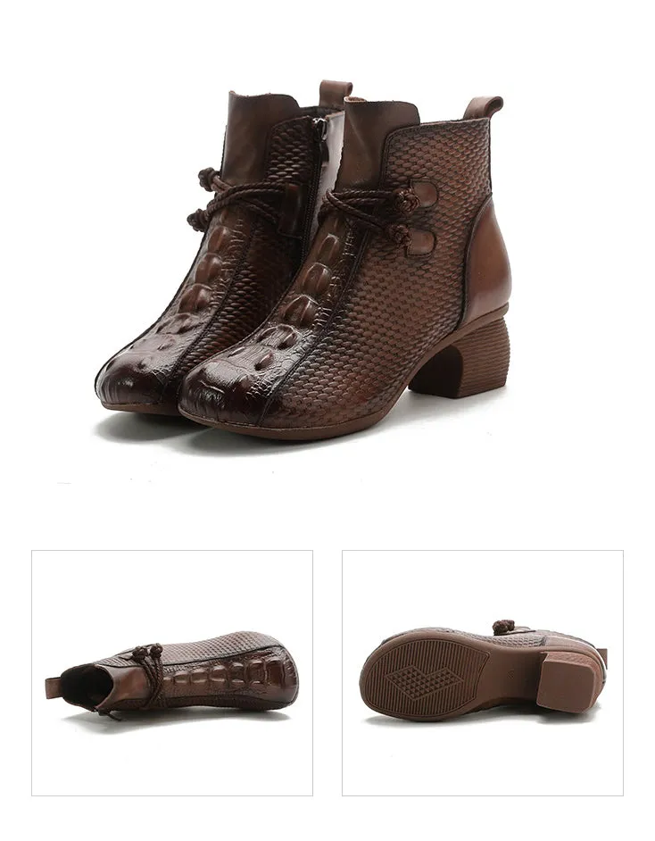 Crocodile Pattern Comfy Retro Chunky Boots