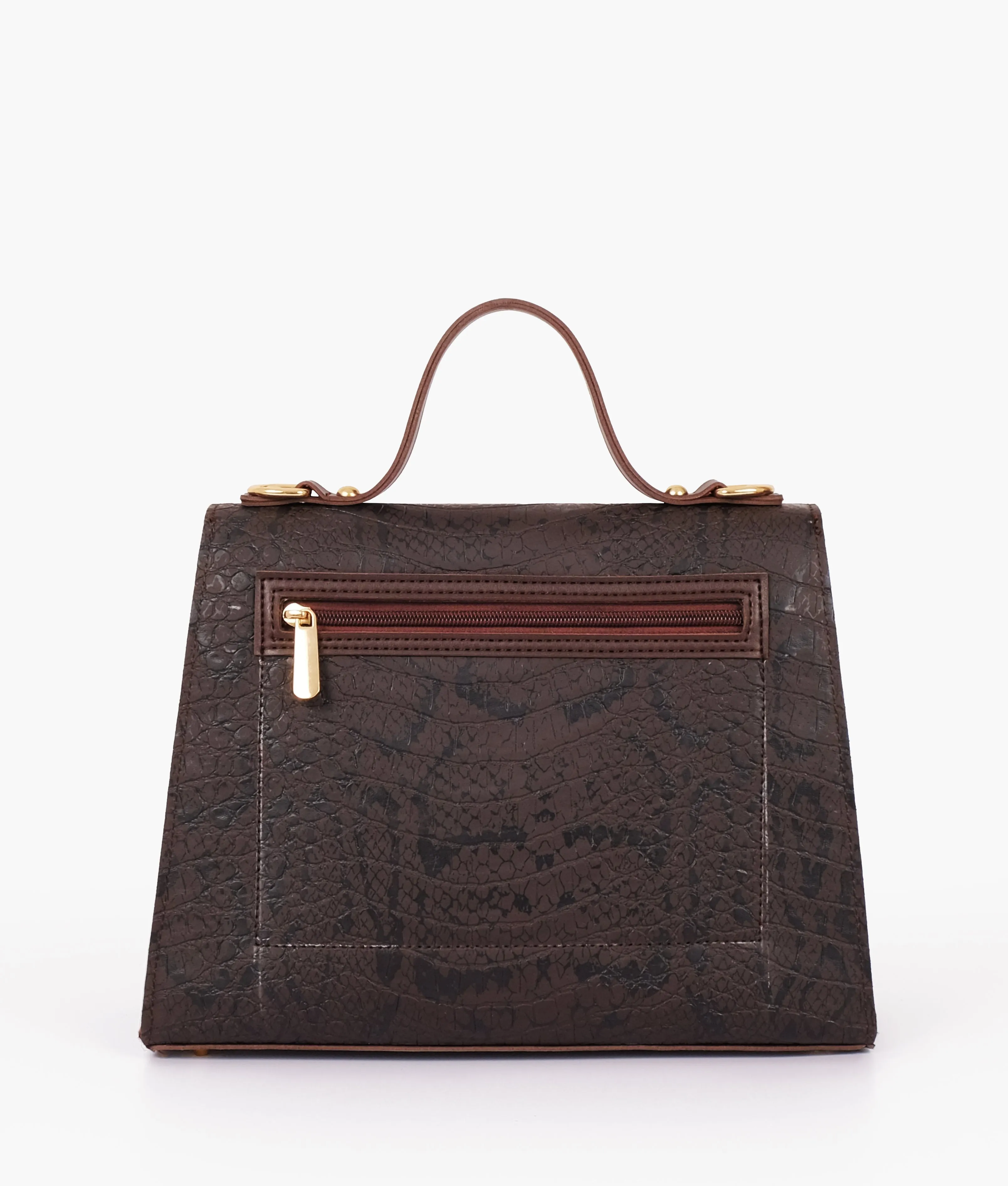 Dark brown crocodile cross-body bag with top-handle