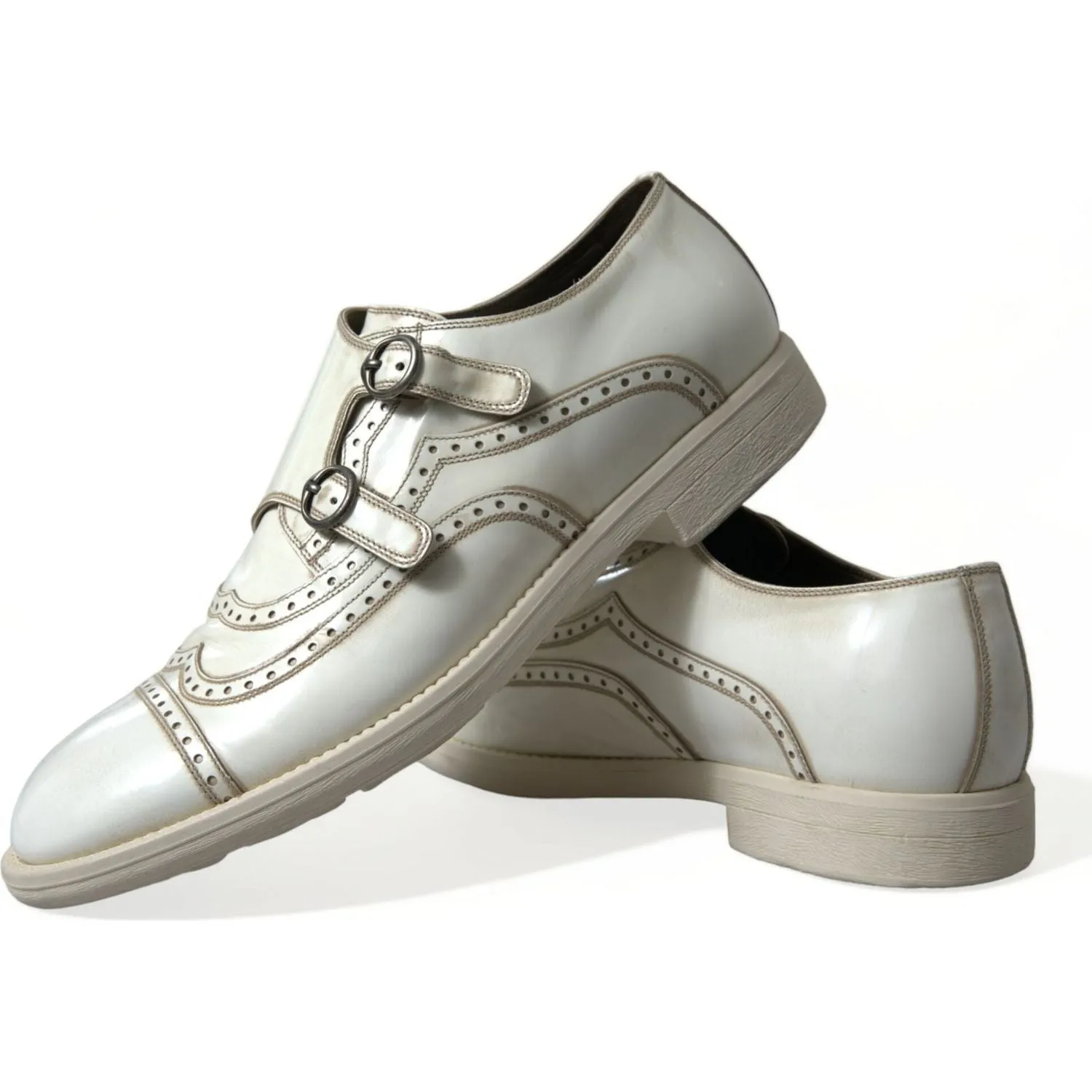 Dolce & Gabbana Elegant White Leather Derby Dress Shoes