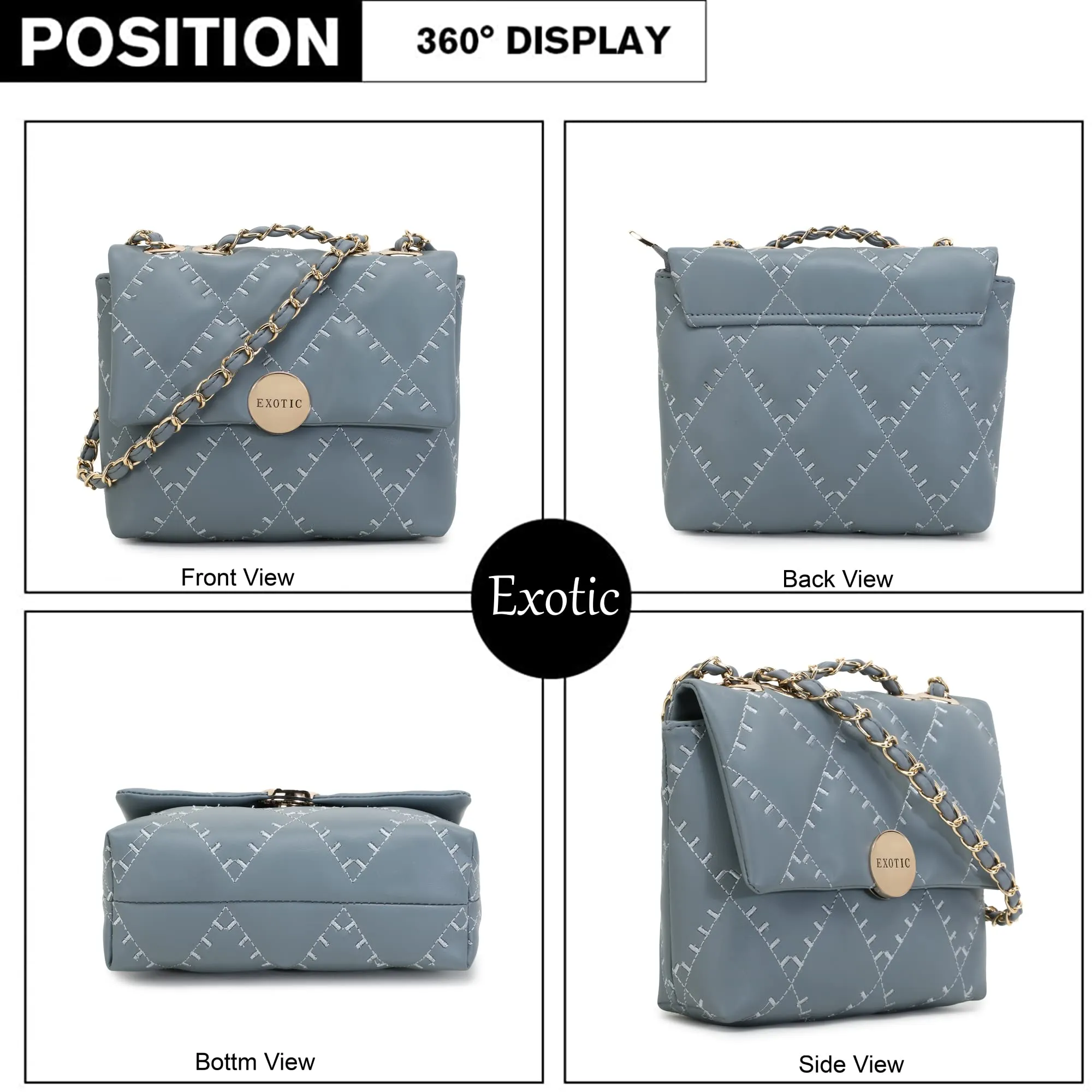 EXOTIC Womens Mini Embroider Sling Bag (Grey)