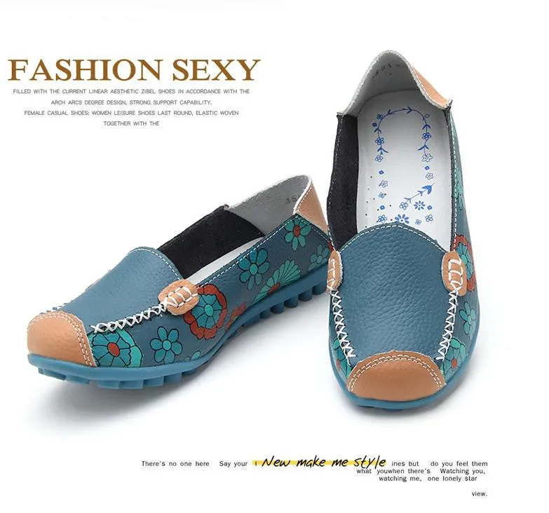 Fashion genuine leather women flats spring and autumn color block single shoes for woman casual mother shoes