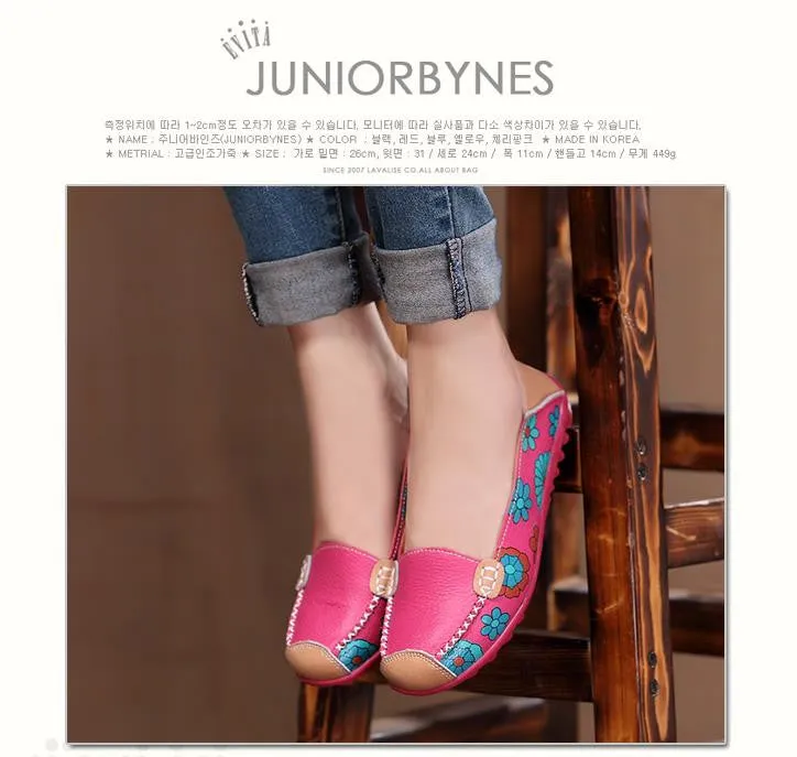 Fashion genuine leather women flats spring and autumn color block single shoes for woman casual mother shoes