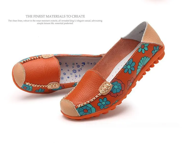 Fashion genuine leather women flats spring and autumn color block single shoes for woman casual mother shoes