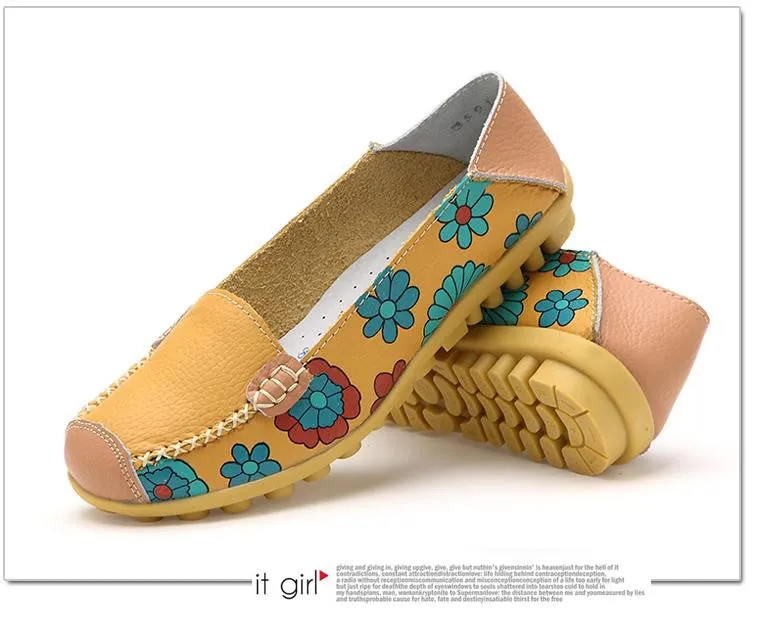 Fashion genuine leather women flats spring and autumn color block single shoes for woman casual mother shoes