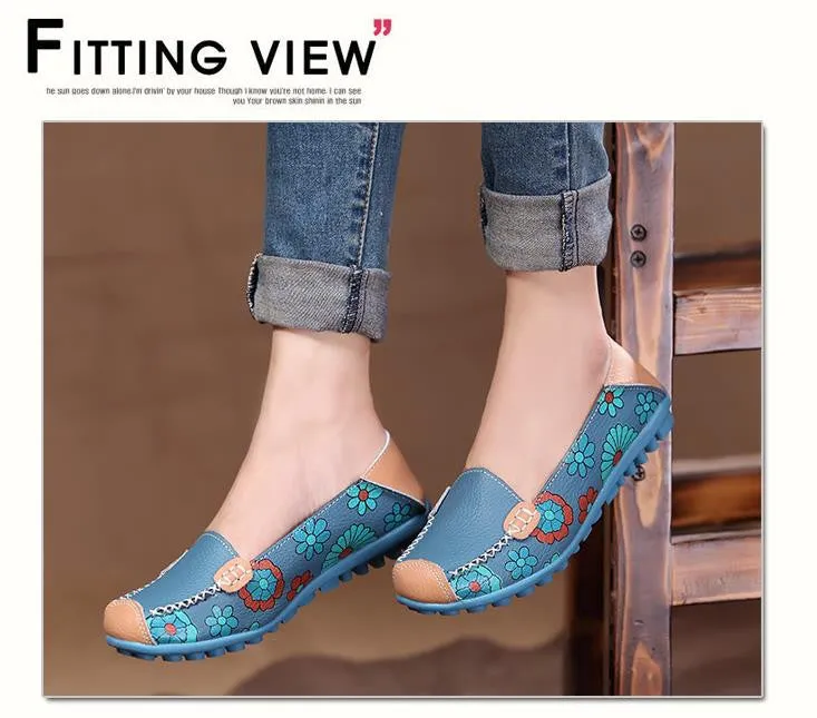 Fashion genuine leather women flats spring and autumn color block single shoes for woman casual mother shoes