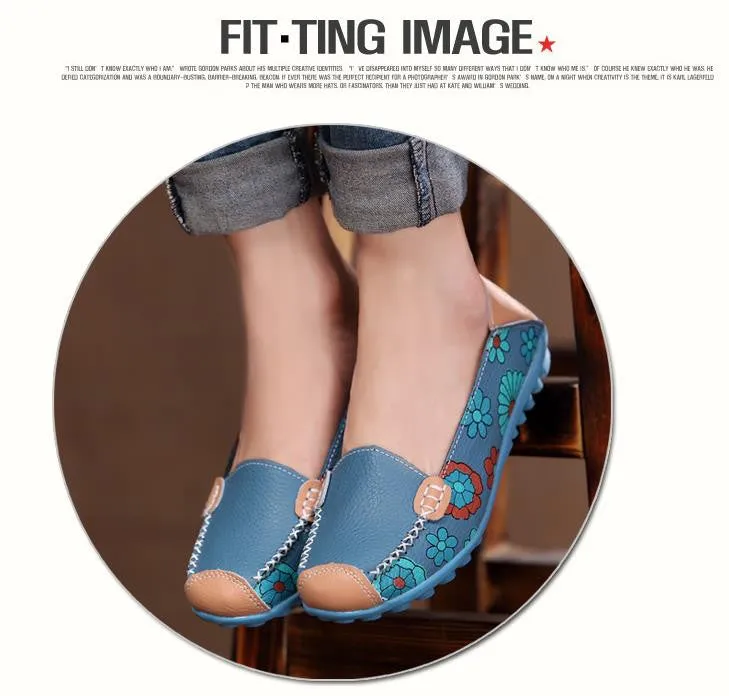 Fashion genuine leather women flats spring and autumn color block single shoes for woman casual mother shoes