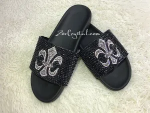 Fashionable Cool Black SANDALS / SLIDES with Cross