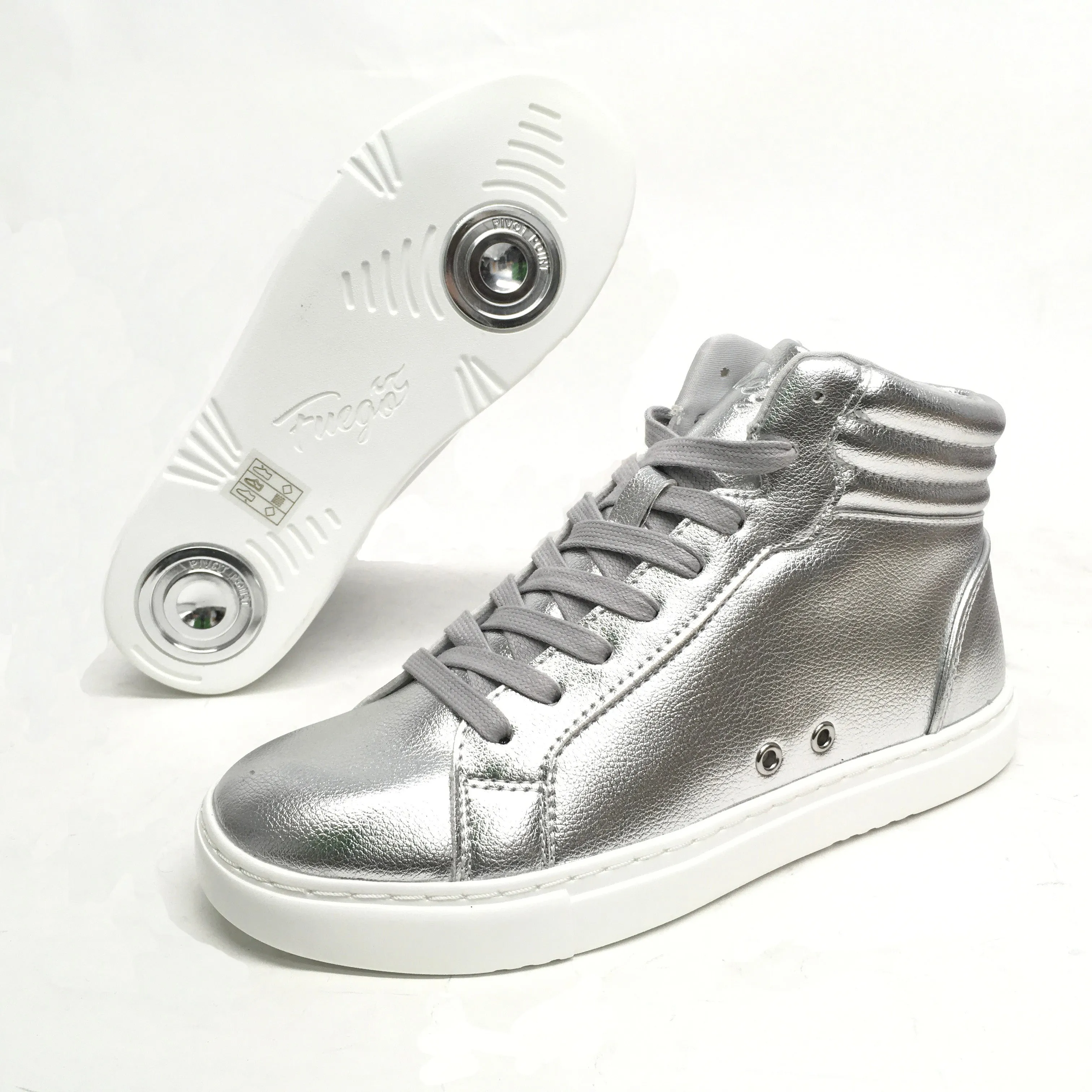 Fuego: High-Top Dance Sneaker | Silver Vegan | MED | Flat Full Rubber Sole | VEGAN