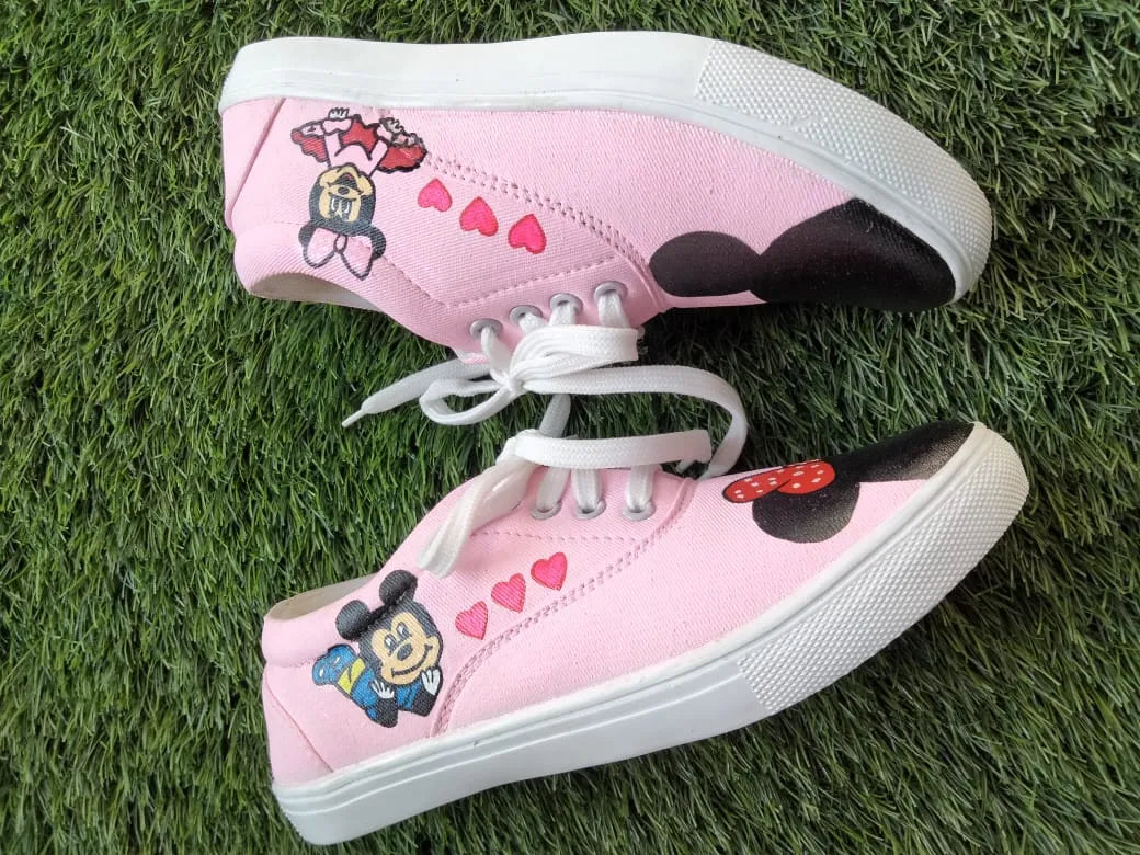 Funky N Trendy hand painted water resistant pink cute sneakers