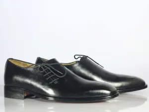 Handmade Black Leather Side Lace Up Shoe for Men's