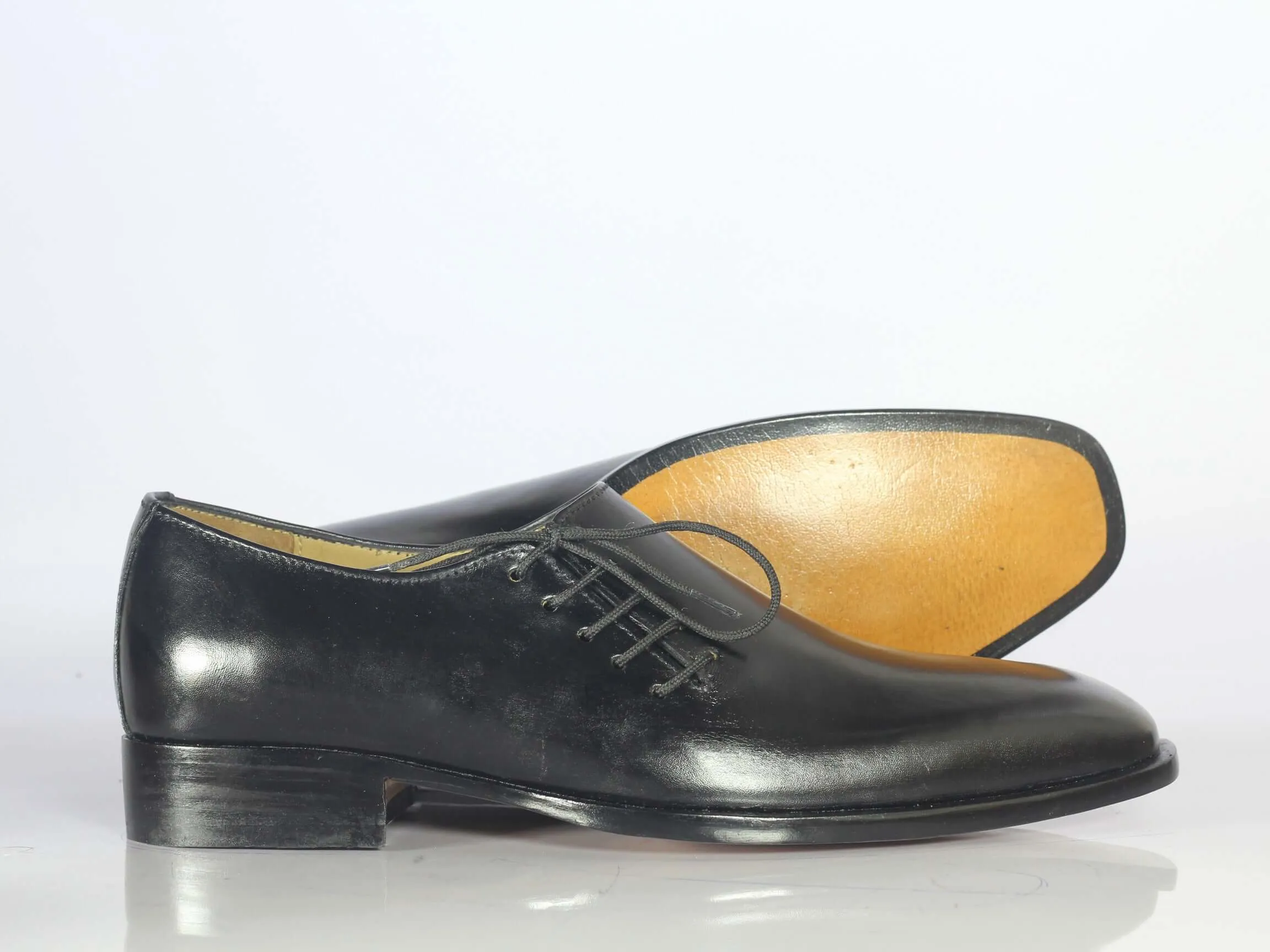 Handmade Black Leather Side Lace Up Shoe for Men's