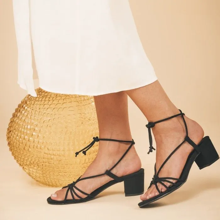 Holly Black Vegan Heeled Cross Sandals