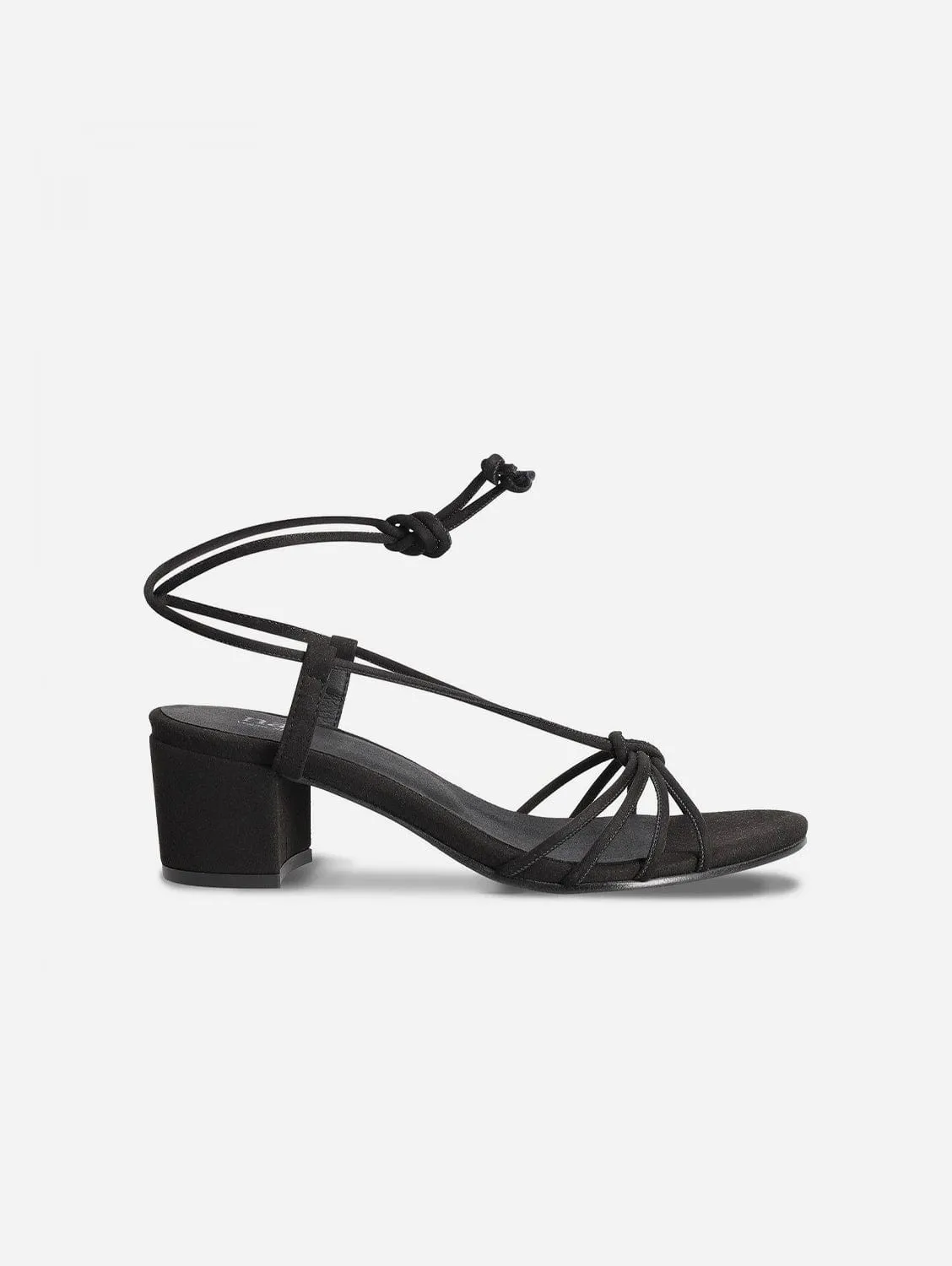 Holly Vegan Suede Heeled Ankle Laced Sandals | Black