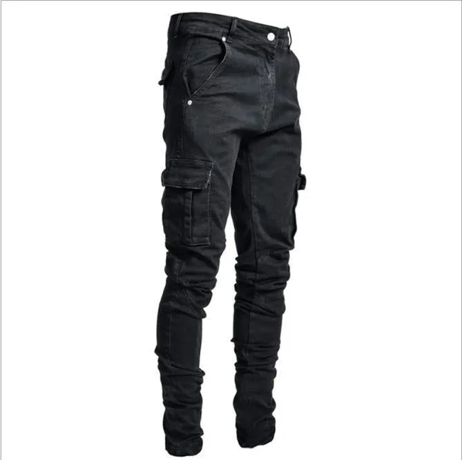 In Stock New Europe and America Cross Border New Jeans Men's Side Pocket Skinny Jeans Nk012