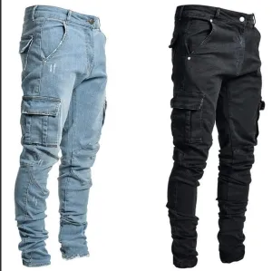 In Stock New Europe and America Cross Border New Jeans Men's Side Pocket Skinny Jeans Nk012