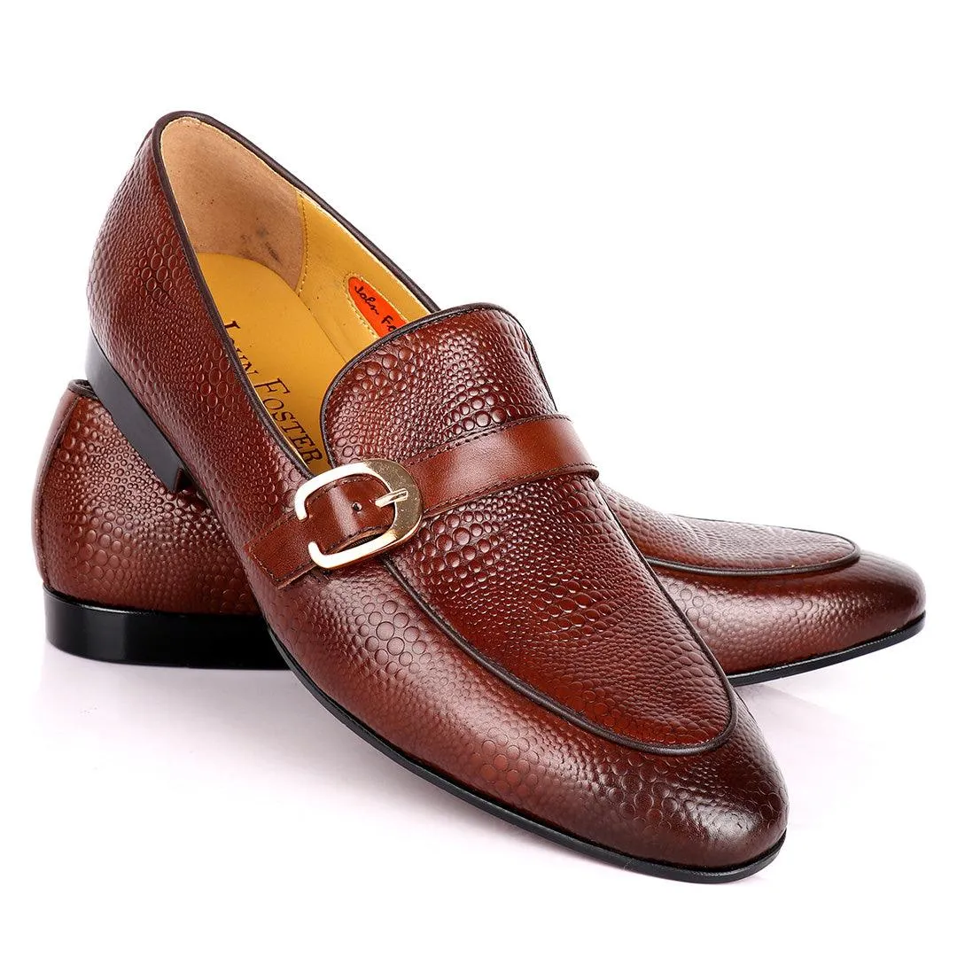 John Foster Cro Skin Single  Belt Designed  Loafers-Brown