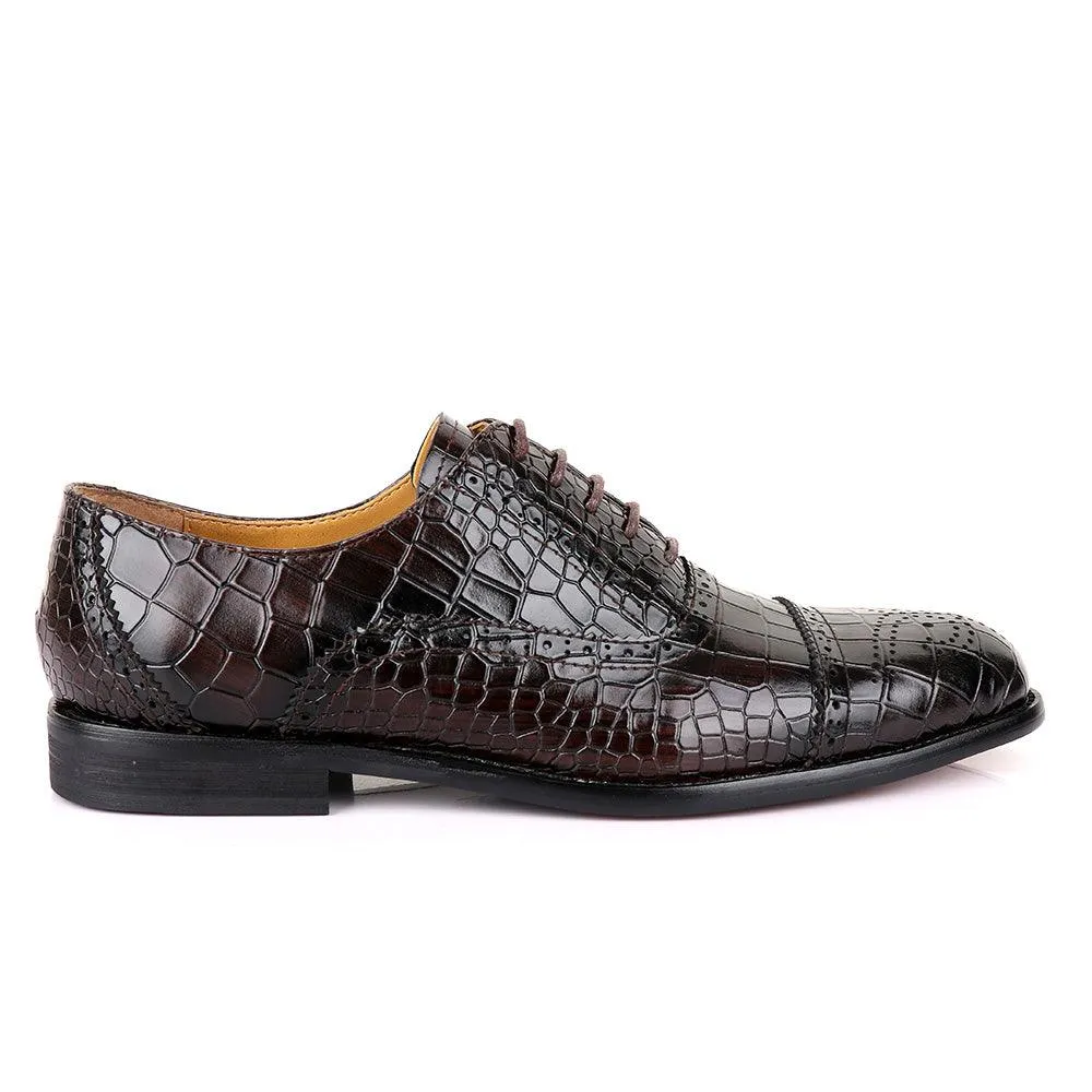 John Foster Oxford Croc Coffee Leather Shoe