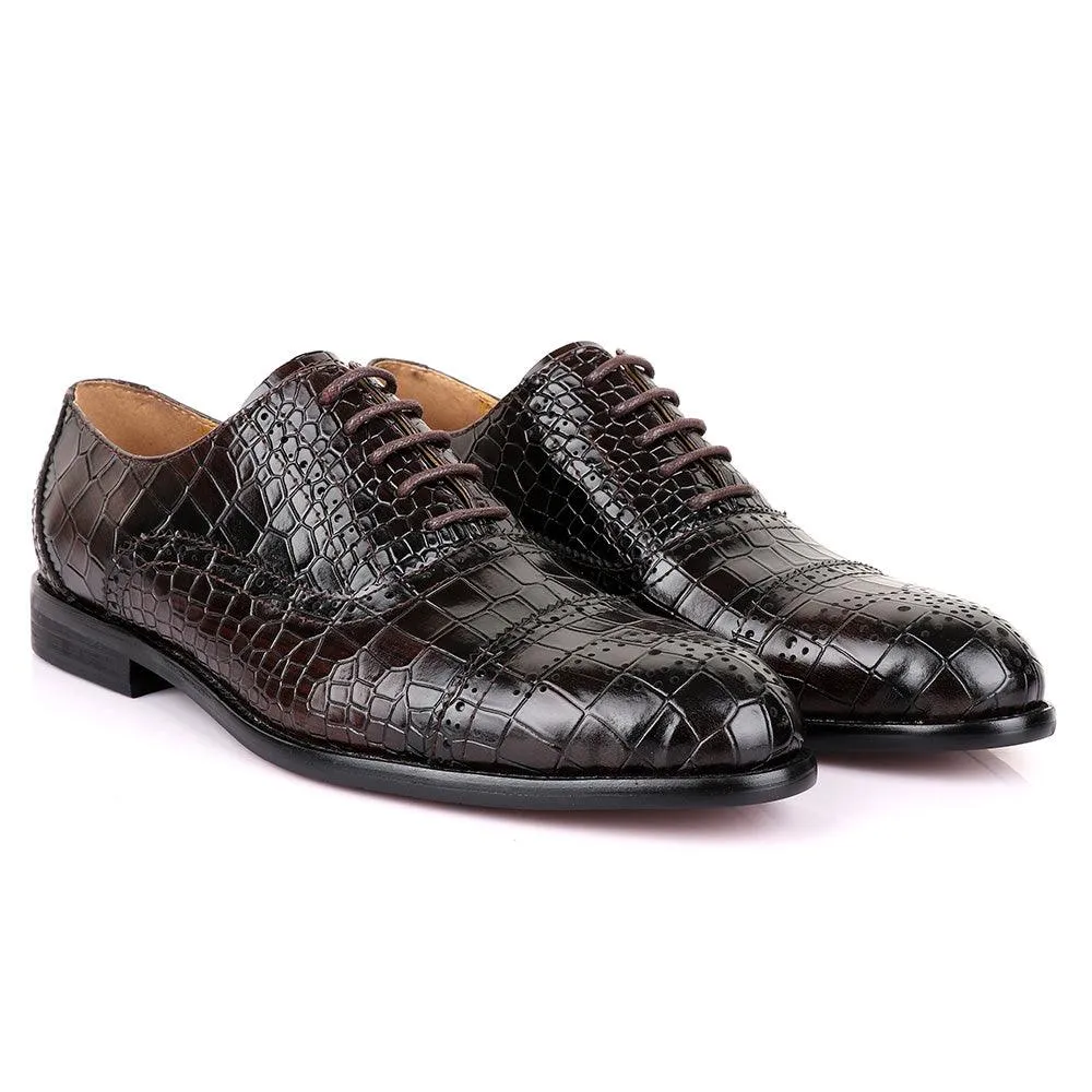 John Foster Oxford Croc Coffee Leather Shoe