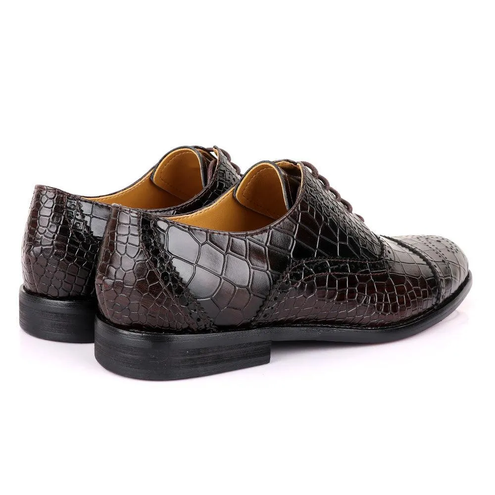 John Foster Oxford Croc Coffee Leather Shoe