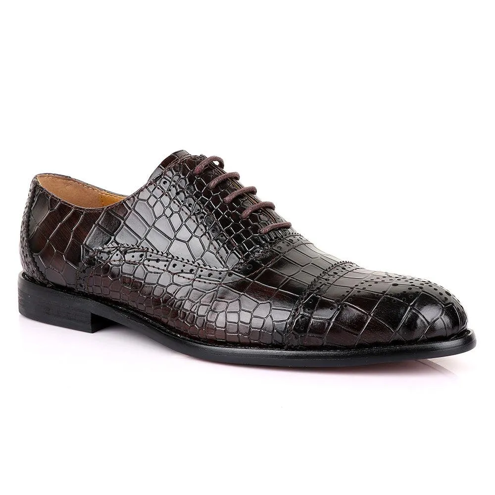 John Foster Oxford Croc Coffee Leather Shoe