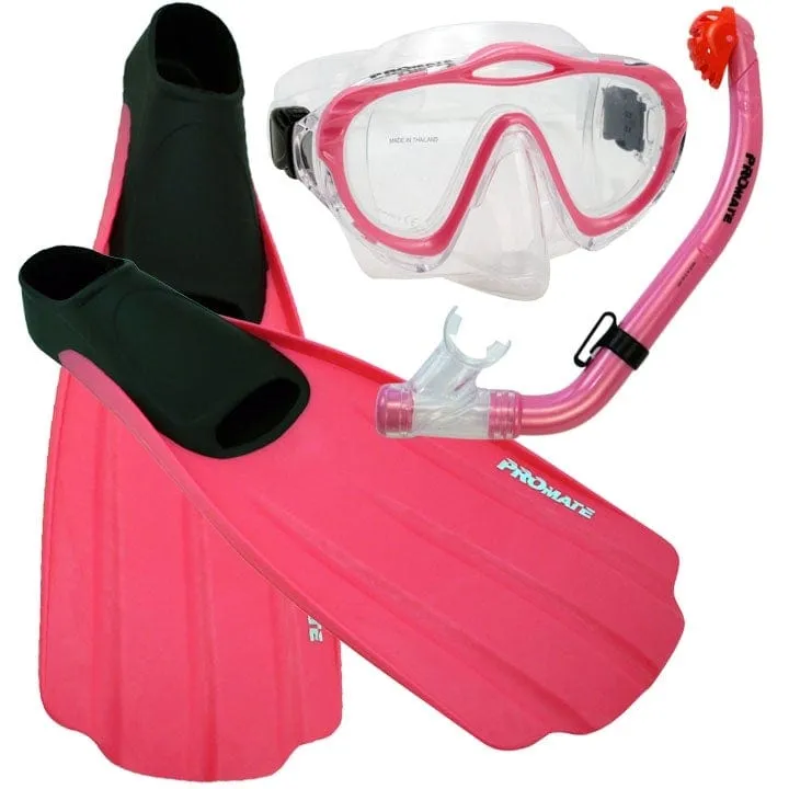 Junior Snorkeling Scuba Diving PURGE Mask DRY Snorkel FULL FOOT Fins Set for kids - SCS0075