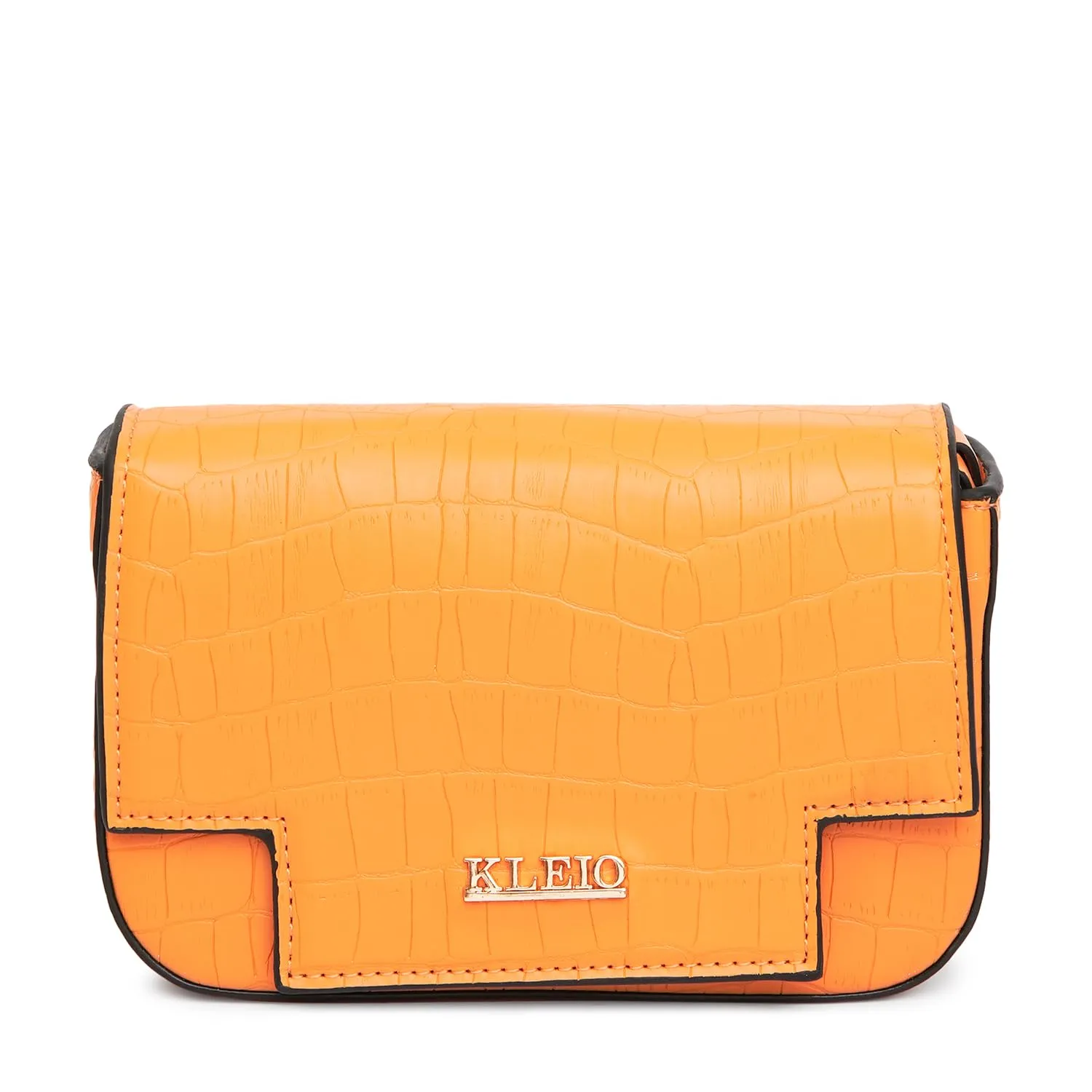 KLEIO Vegan Leather Mini Croco Textured Shoulder Bag Women with Magnetic Closure (Orange) |Water-resistent Shoulder Hand Bag for Girls |Ladies Bag for Everyday Use, Parties, Travel & College