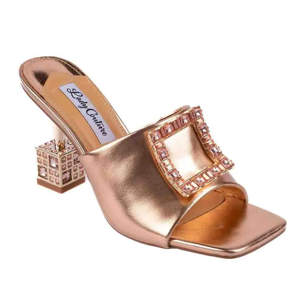 Lady Couture CASINO Rose Gold Jeweled Metallic Square Heel Slide