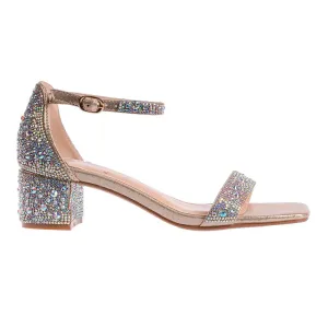 Lady Couture DAZZLE Gold 2-Inch Mid Block Heel Rhinestone Sandal