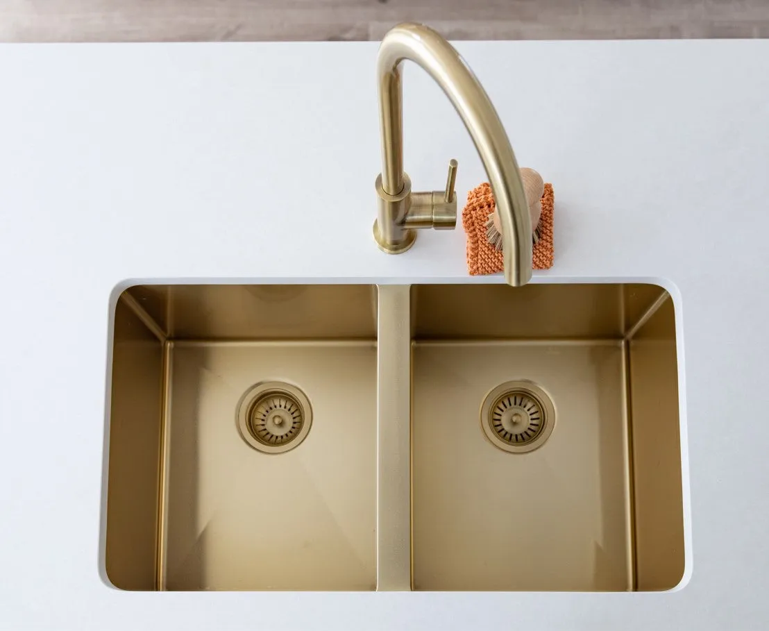 Lavello Sink Strainer and Waste Plug Basket with Stopper - Brushed Bronze Gold